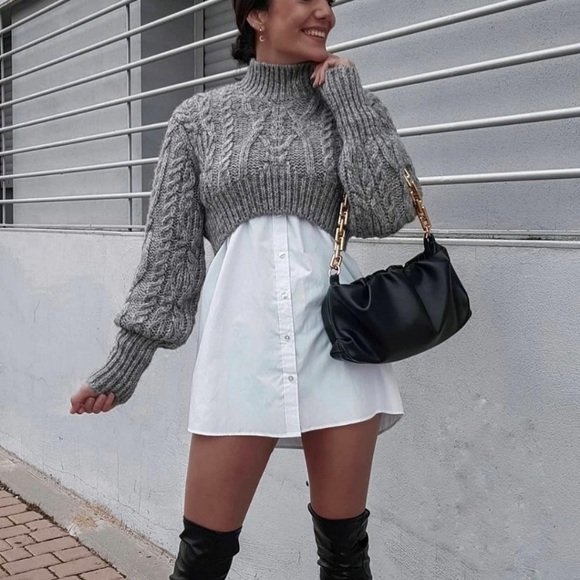 Nwt Zara Cropped Cable Knit Sweater 
